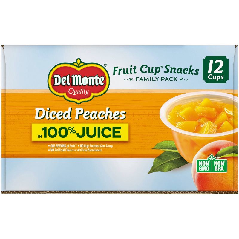 slide 2 of 4, Del Monte Diced Peaches Fruit Cups in 100% Juice - 12ct/48oz, 12 ct; 48 oz