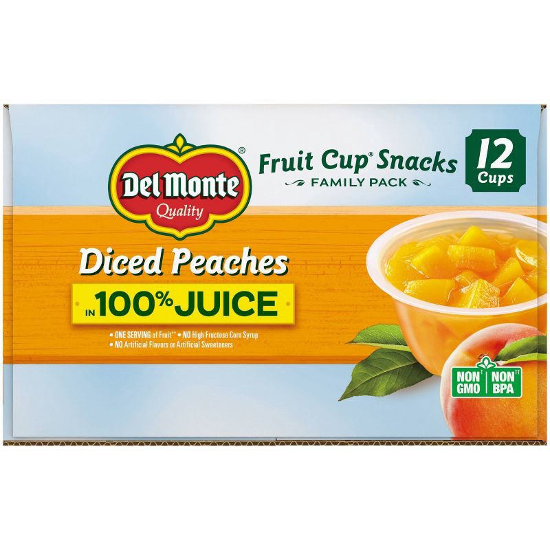 slide 4 of 4, Del Monte Diced Peaches Fruit Cups in 100% Juice - 12ct/48oz, 12 ct; 48 oz