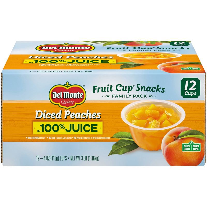 slide 1 of 4, Del Monte Diced Peaches Fruit Cups in 100% Juice - 12ct/48oz, 12 ct; 48 oz