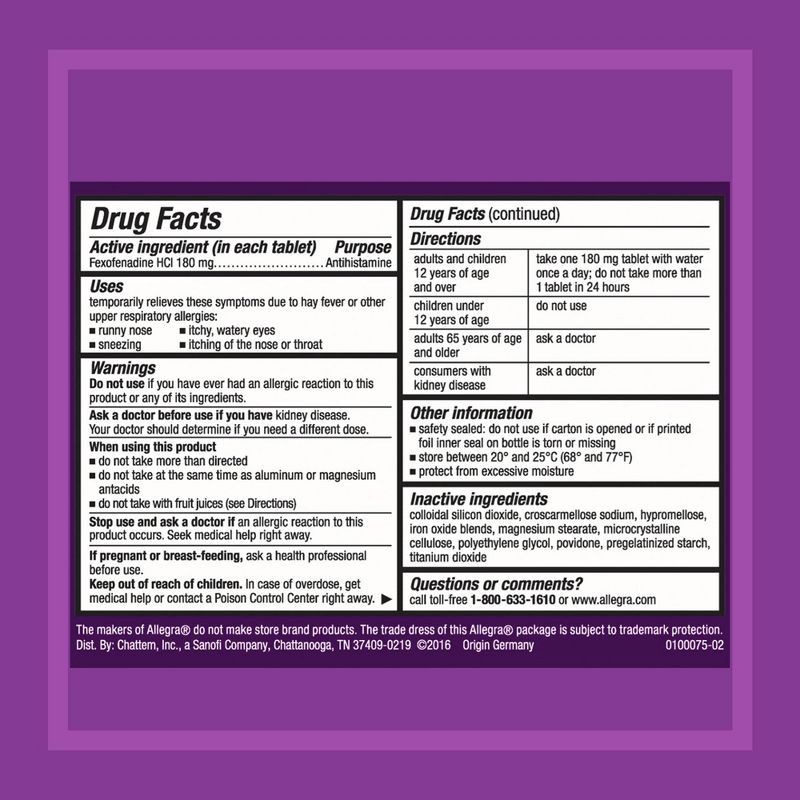 slide 2 of 7, Allegra 24 Hour Allergy Relief Tablets - Fexofenadine Hydrochloride - 30ct, 30 ct