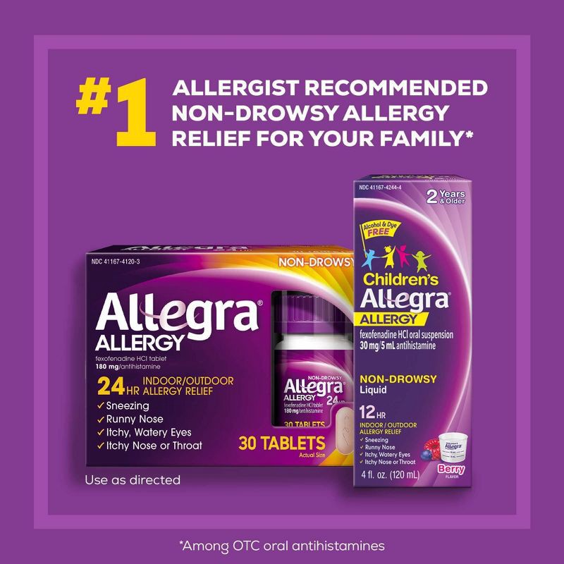 slide 9 of 10, Allegra 24 Hour Allergy Relief Medicine Tablets - Fexofenadine Hydrochloride - 30ct, 30 ct