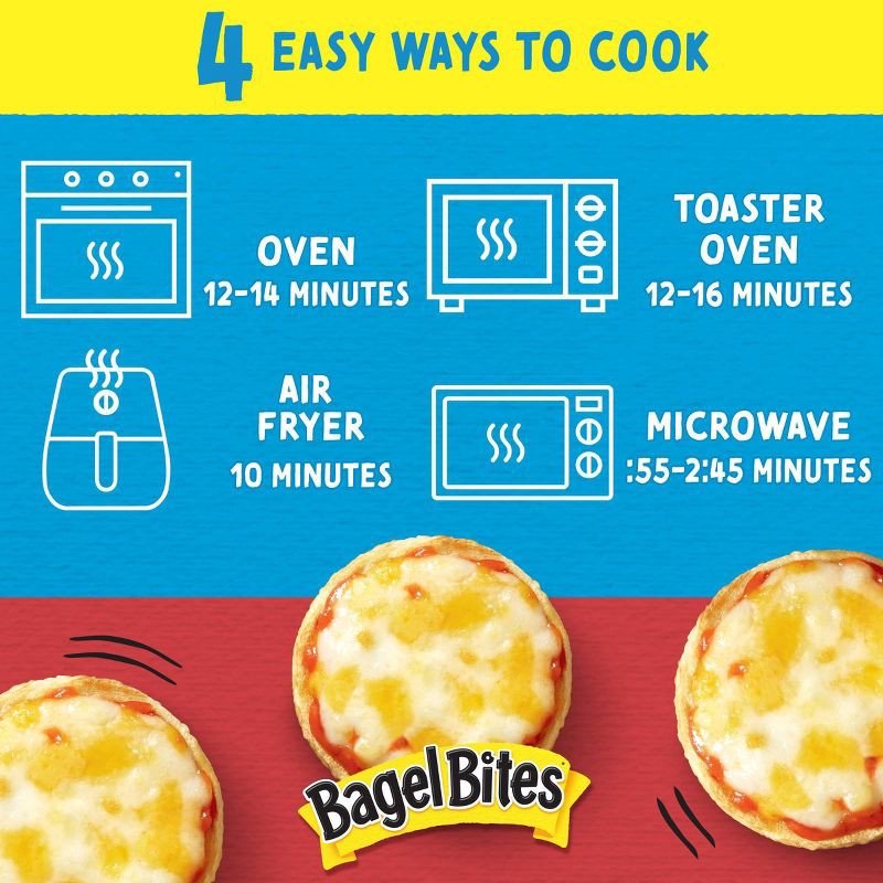 slide 4 of 16, Bagel Bites Three Cheese Mini Pizza Bagel Frozen Snacks - 31.1oz/40ct, 40 ct; 31.1 oz