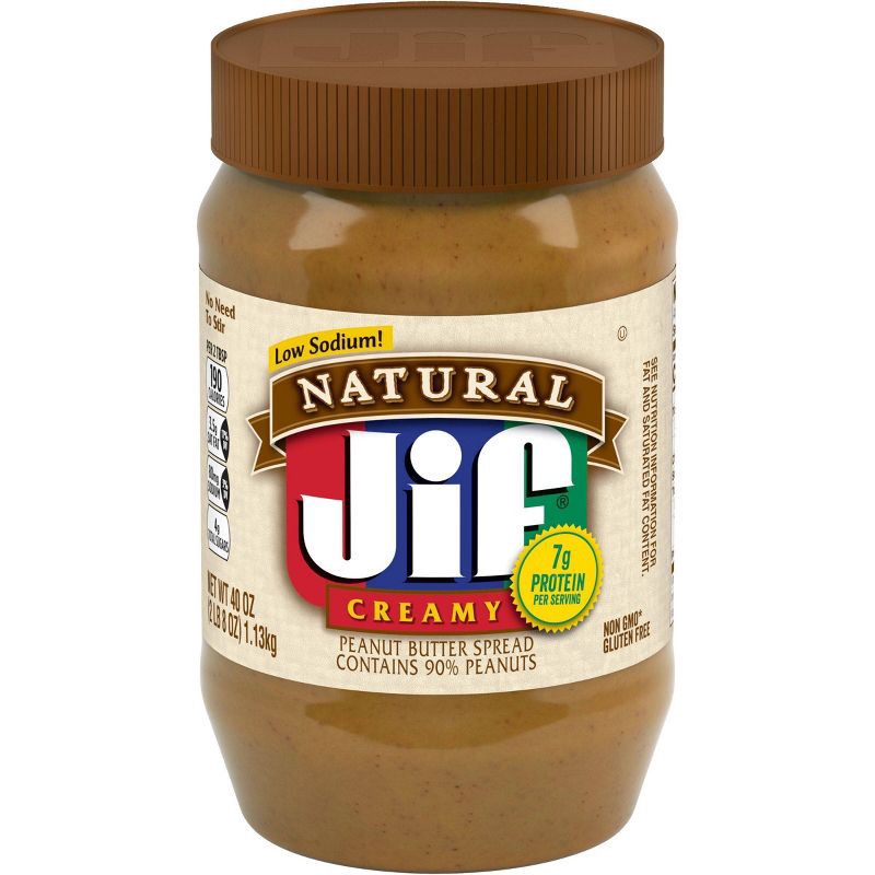 slide 1 of 6, Jif Natural Creamy Peanut Butter Spread - 40oz, 40 oz