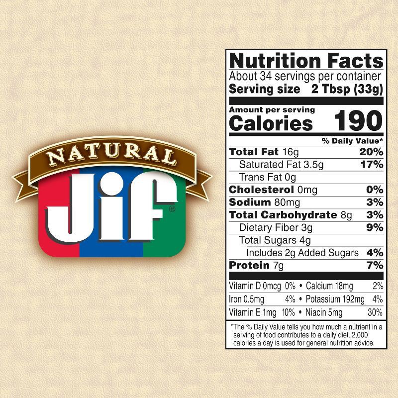 slide 5 of 6, Jif Natural Creamy Peanut Butter Spread - 40oz, 40 oz