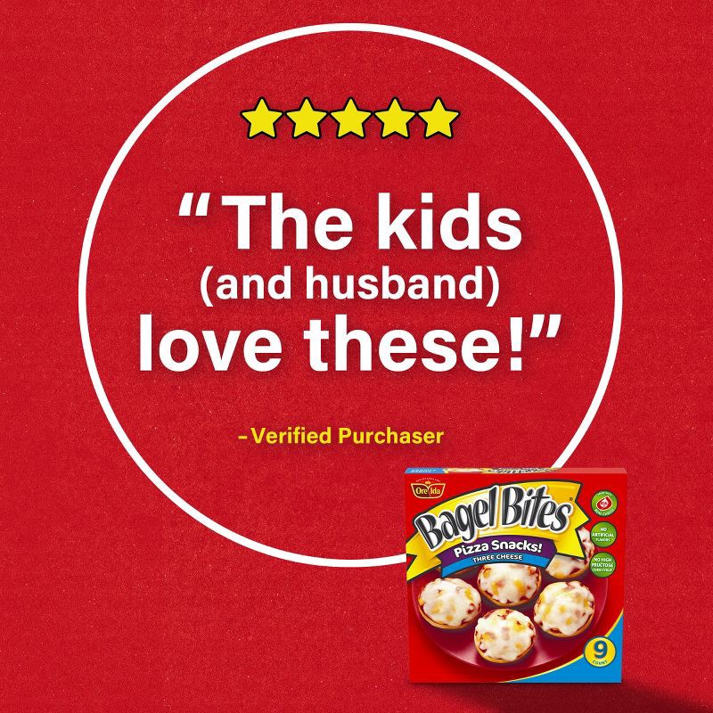 slide 3 of 10, Bagel Bites Three Cheese Mini Pizza Bagel Frozen Snacks - 7oz/9ct, 7 oz, 9 ct