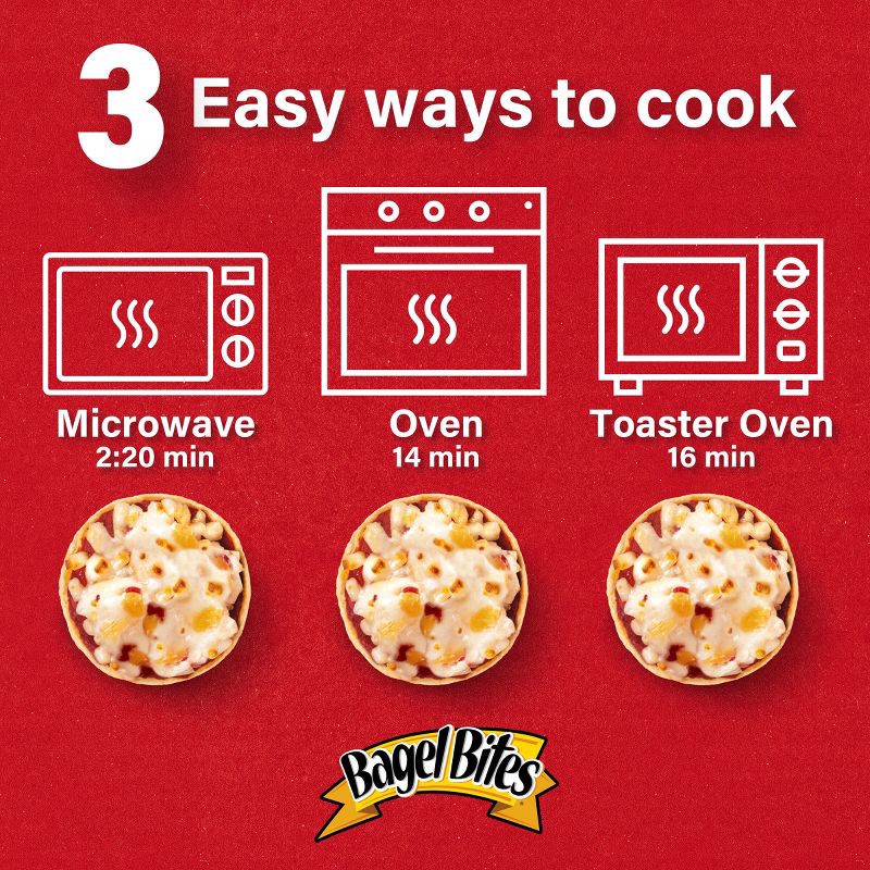 slide 8 of 10, Bagel Bites Three Cheese Mini Pizza Bagel Frozen Snacks - 7oz/9ct, 7 oz, 9 ct