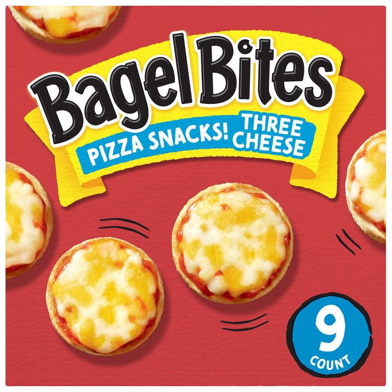 slide 1 of 10, Bagel Bites Three Cheese Mini Pizza Bagel Frozen Snacks - 7oz/9ct, 7 oz, 9 ct
