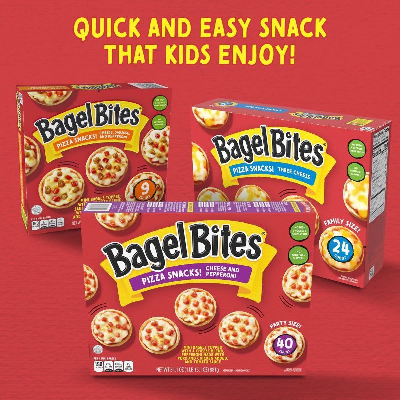 slide 7 of 15, Bagel Bites Cheese & Pepperoni Mini Pizza Bagel Frozen Snacks - 31.1oz/40ct, 40 ct; 31.1 oz