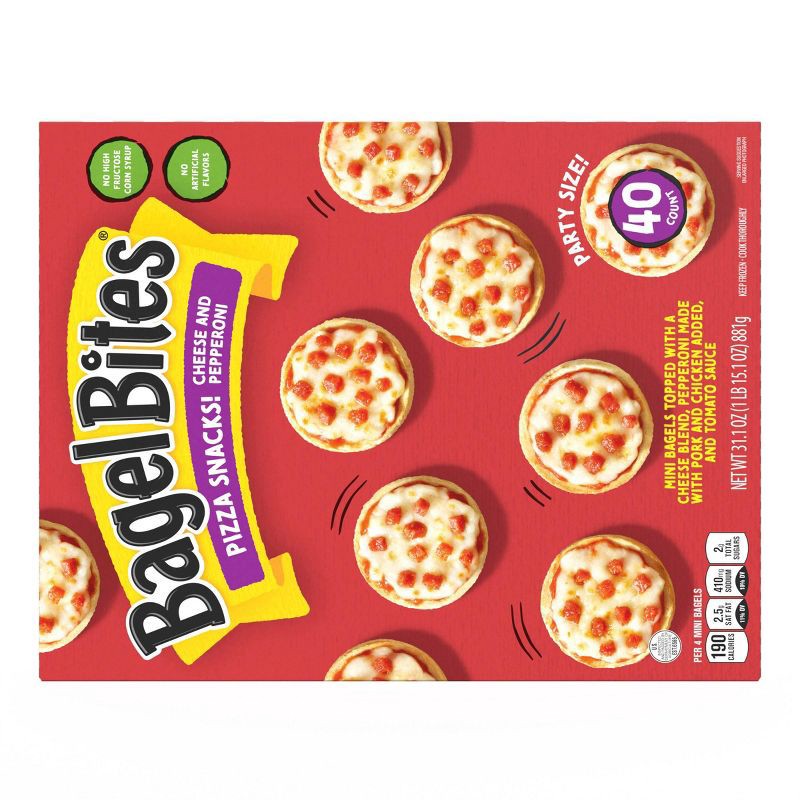 slide 9 of 15, Bagel Bites Cheese & Pepperoni Mini Pizza Bagel Frozen Snacks - 31.1oz/40ct, 40 ct; 31.1 oz