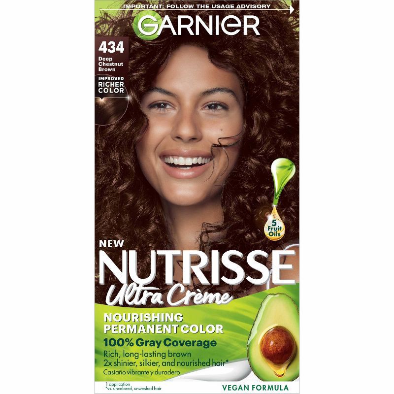 slide 1 of 9, Garnier Nutrisse Nourishing Permanent Hair Color Creme - 434 Deep Chestnut Brown, 1 ct