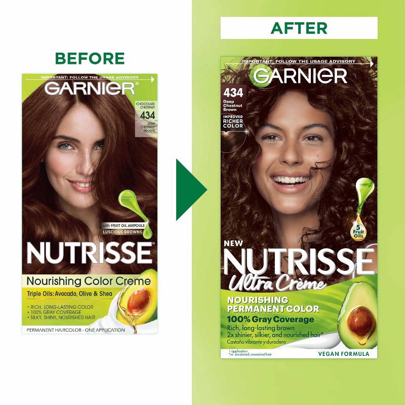 slide 9 of 9, Garnier Nutrisse Nourishing Permanent Hair Color Creme - 434 Deep Chestnut Brown, 1 ct