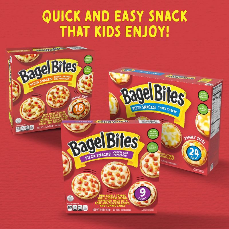 slide 2 of 15, Bagel Bites Cheese & Pepperoni Mini Pizza Bagel Frozen Snacks - 7oz/9ct, 7 oz, 9 ct