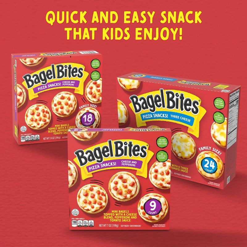 slide 7 of 15, Bagel Bites Cheese & Pepperoni Mini Pizza Bagel Frozen Snacks - 7oz/9ct, 7 oz, 9 ct