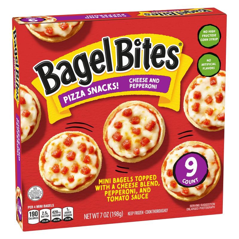 slide 9 of 15, Bagel Bites Cheese & Pepperoni Mini Pizza Bagel Frozen Snacks - 7oz/9ct, 7 oz, 9 ct