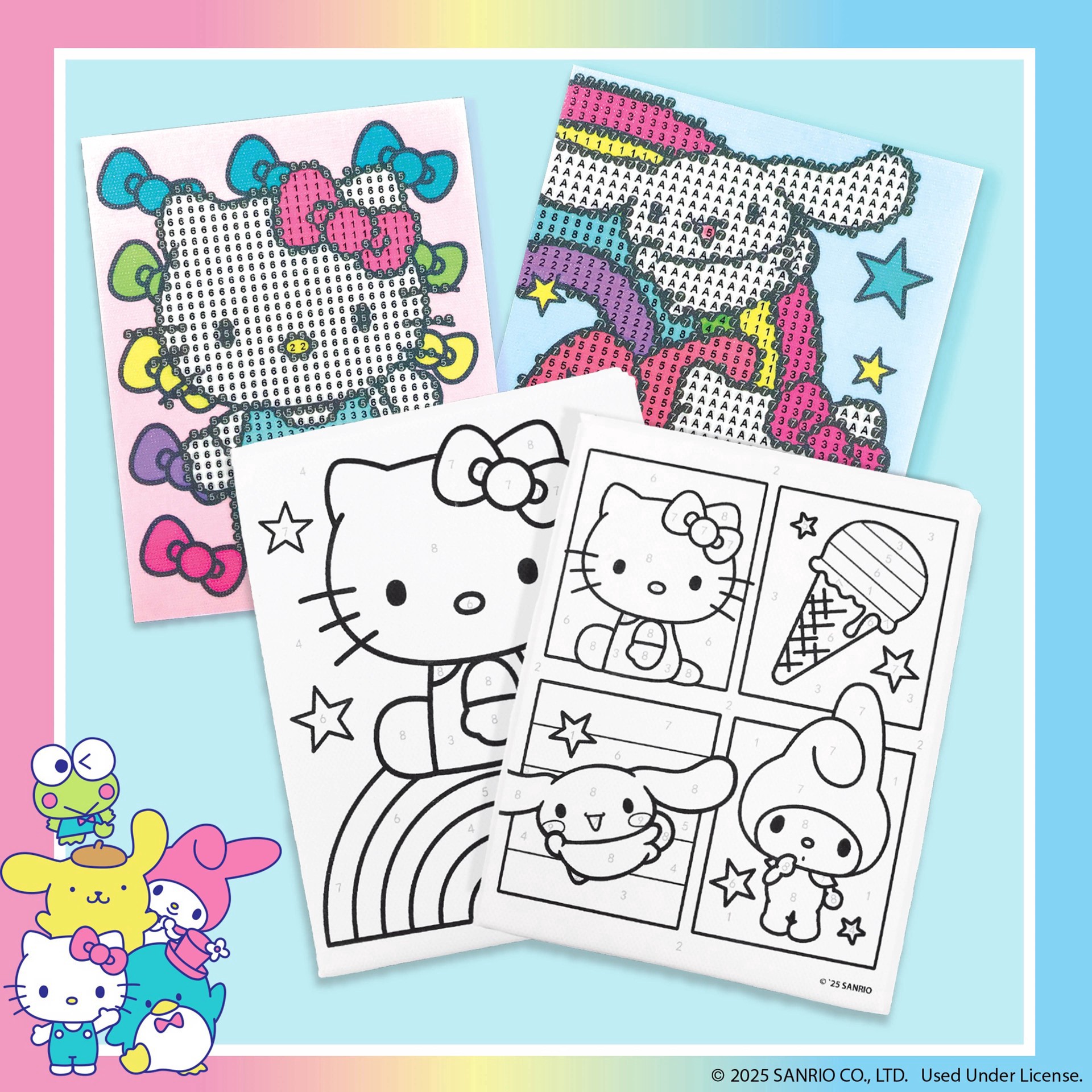 slide 4 of 5, Hello Kitty & Friends 4-In-1 Canvas Art Set, 2 paint-by-number boards