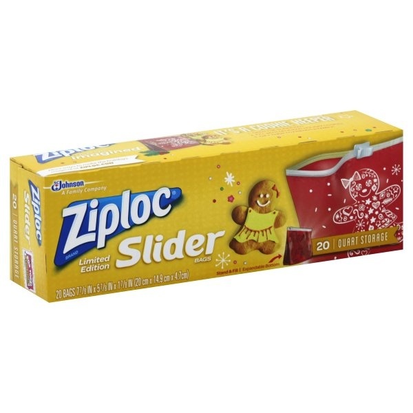 slide 1 of 1, Ziploc Quart Red Slider Storage Bags, 20 ct