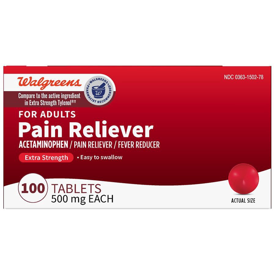 slide 1 of 5, Walgreens Extra Strength Pain Relief Tablets, Acetaminophen 500 mg, 100 ct