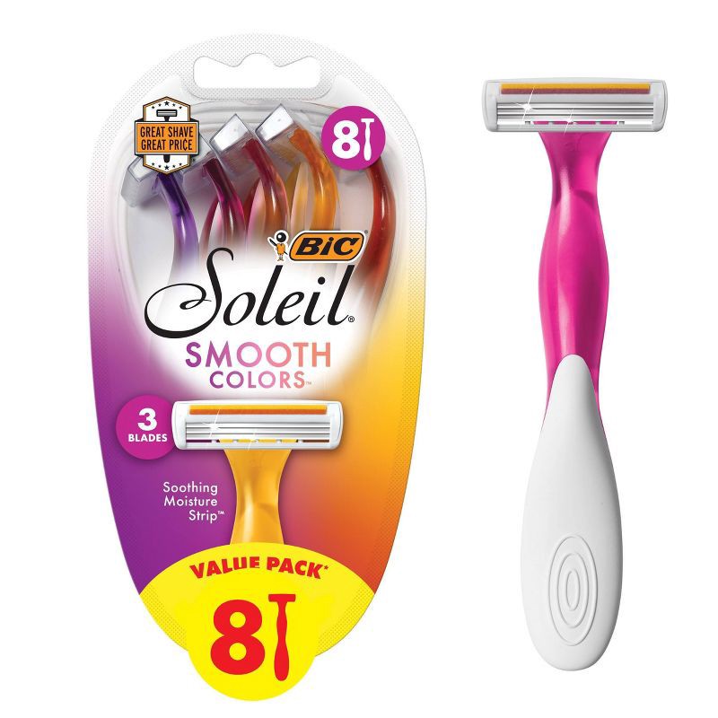 slide 1 of 7, BiC Soleil Smooth Colors 3-Blade Women's Disposable Razors - 8ct, 8 ct