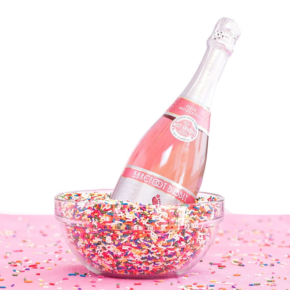 slide 3 of 4, Barefoot Bubbly Pink Moscato, 750 ml