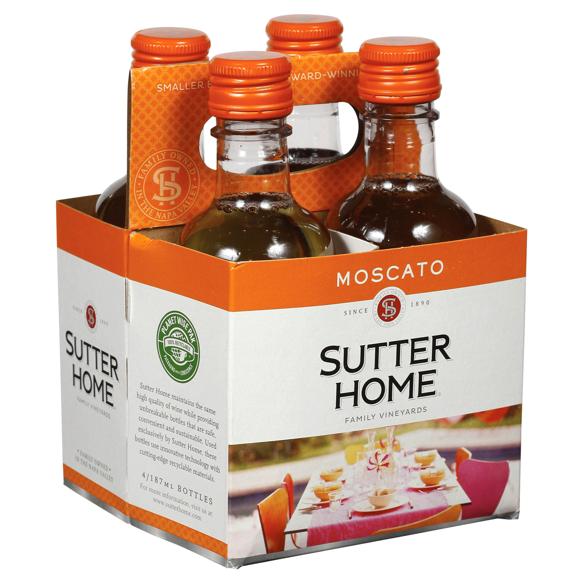 slide 3 of 5, Sutter Home Moscato White Wine, 187mL Wine Bottles (4 Pack), 10.1% ABV, 187 ml