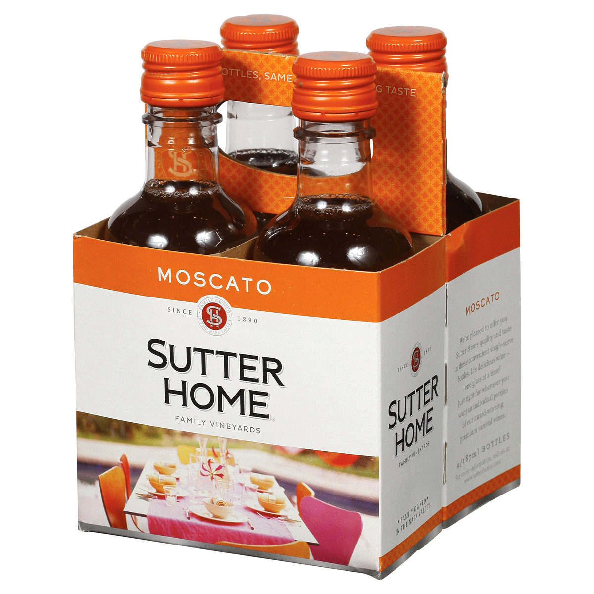 slide 5 of 5, Sutter Home Moscato White Wine, 187mL Wine Bottles (4 Pack), 10.1% ABV, 187 ml