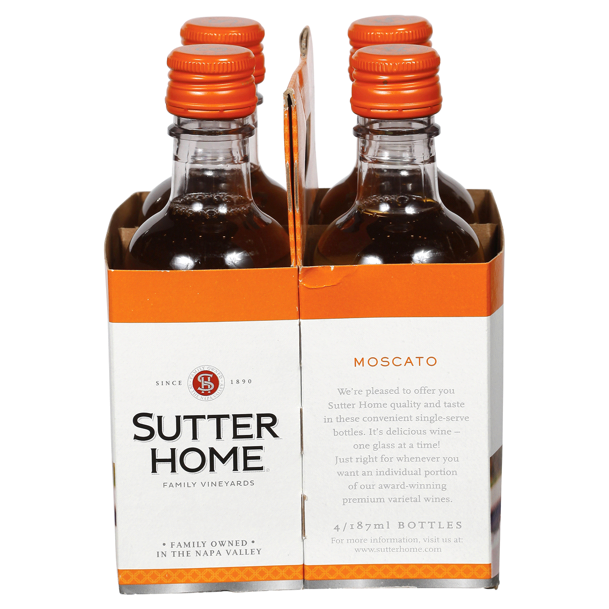 slide 4 of 5, Sutter Home Moscato White Wine, 187mL Wine Bottles (4 Pack), 10.1% ABV, 187 ml