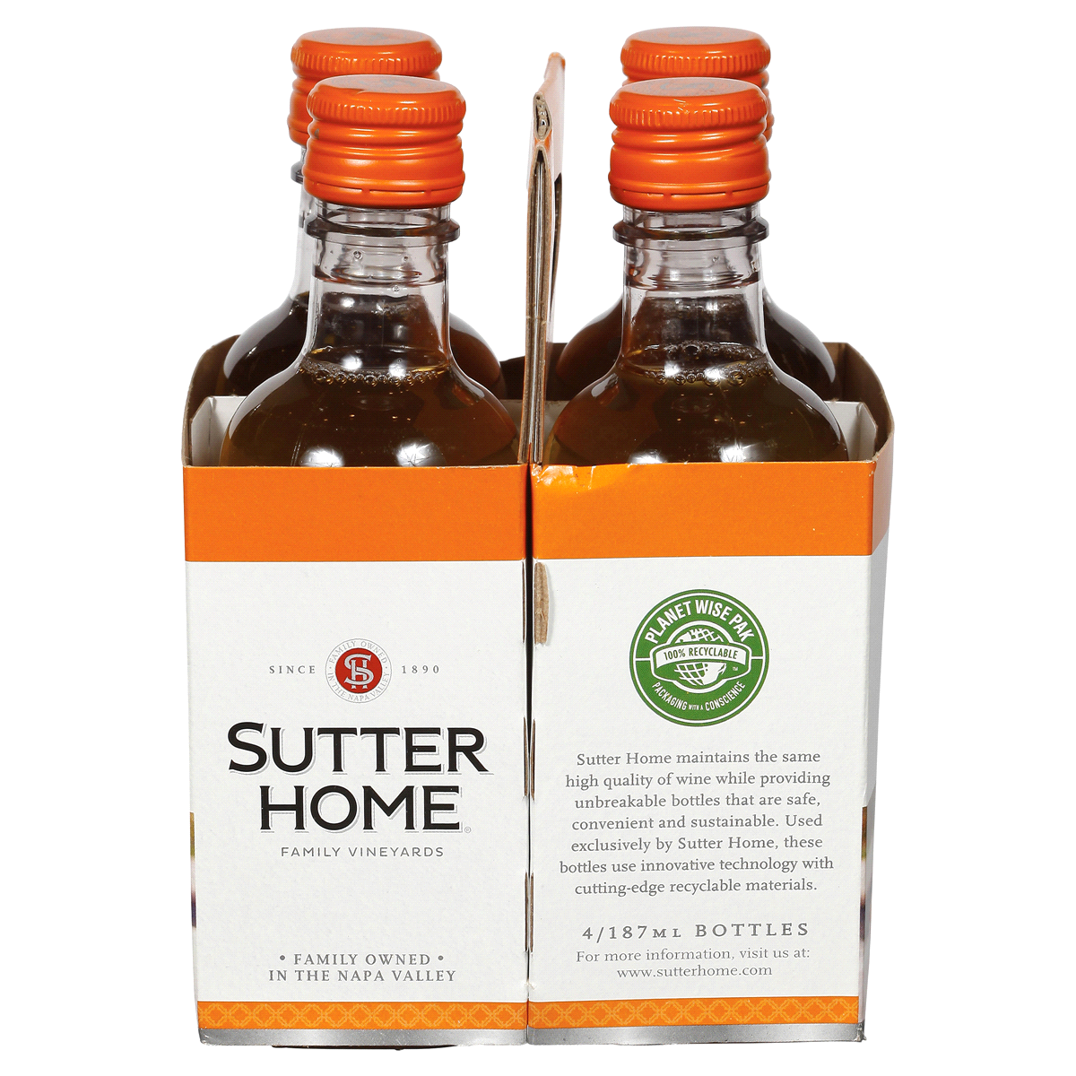 slide 2 of 5, Sutter Home Moscato White Wine, 187mL Wine Bottles (4 Pack), 10.1% ABV, 187 ml