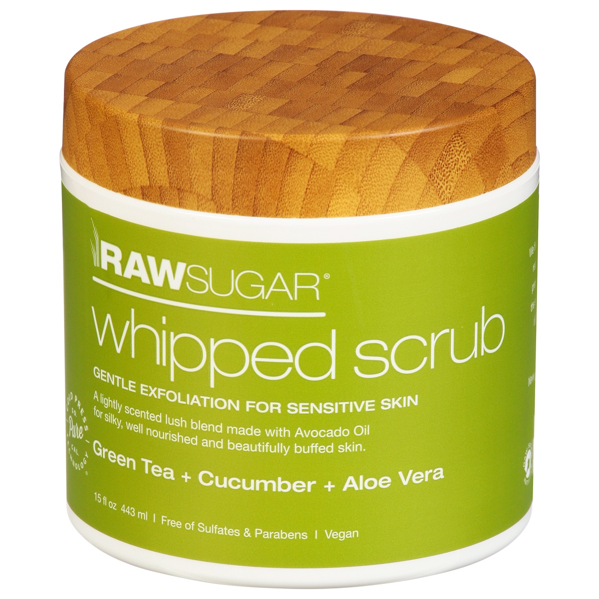slide 1 of 4, Raw Sugar Sensitive Skin Whipped Polish Green Tea + Cucumber + Aloe Vera, 15 oz