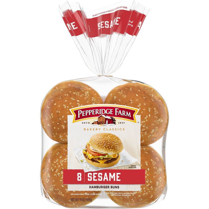 slide 1 of 7, Pepperidge Farm Bakery Classics Sesame Topped Hamburger Buns - 15oz/8ct, 8 ct; 15 oz