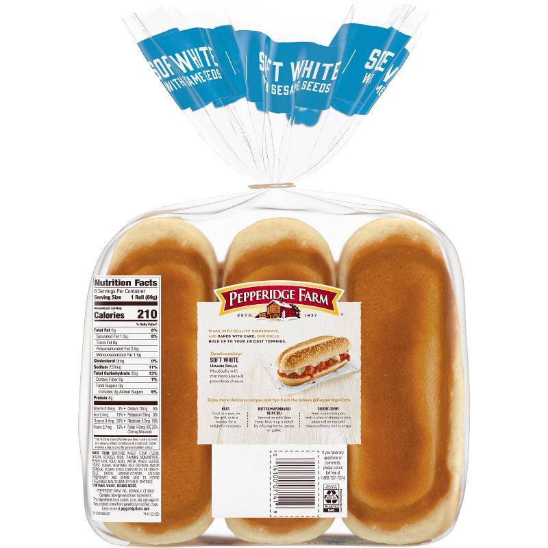 slide 5 of 8, Pepperidge Farm Bakery Classics Soft White with Sesame Seeds Hoagie Rolls - 14.5oz/6ct, 6 ct; 14.5 oz
