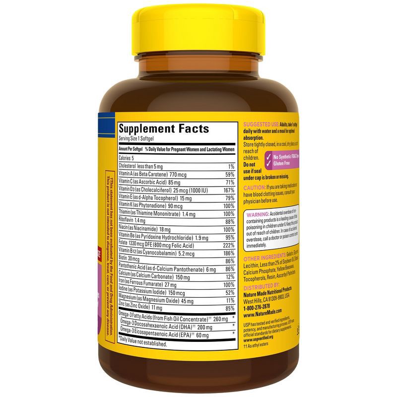 slide 2 of 10, Nature Made Prenatal with Folic Acid + DHA, Prenatal Vitamin and Mineral Supplement Softgels - 90ct, 90 ct