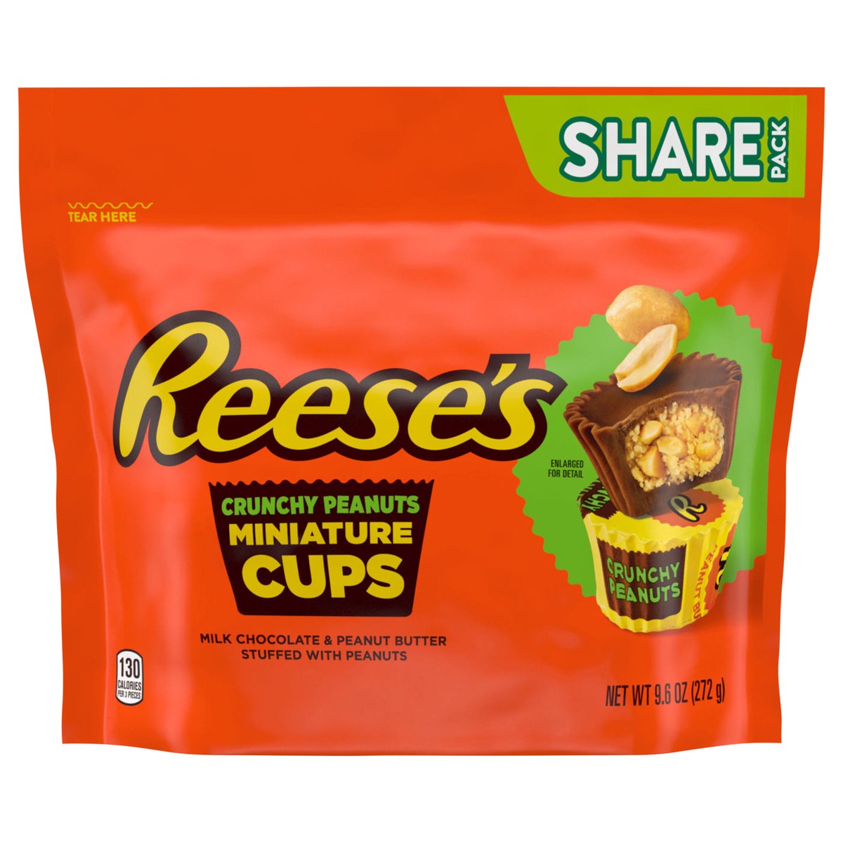 slide 1 of 5, Reese's Crunchy Peanuts Miniatures Milk Chocolate Peanut Butter Cups, Candy Share Pack, 9.6 oz, 9.6 oz