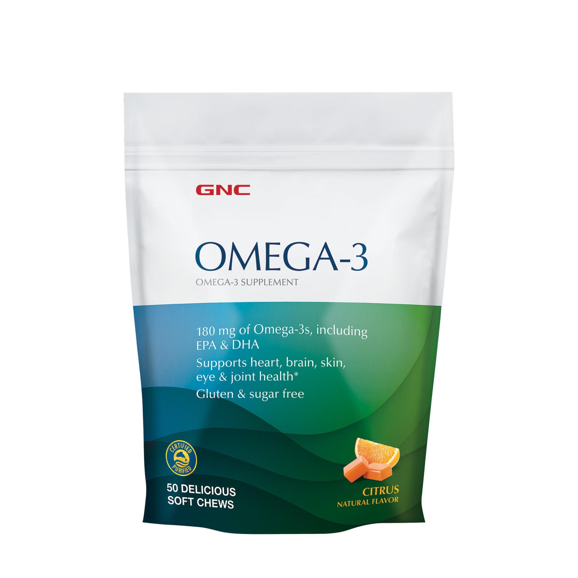 slide 1 of 1, GNC Omega-3 Soft Chews - Citrus, 50 ct