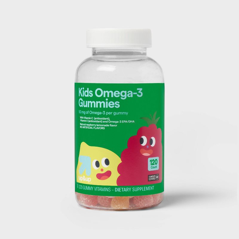 slide 1 of 5, Kids' Omega-3 Gummies - Lemonade, Strawberry, & Cherry - 120ct - up&up™, 120 ct