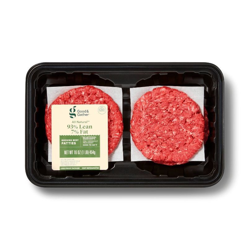 slide 1 of 4, 93/7 Ground Beef Burger Patties - 1lb - Good & Gather™, 1 lb