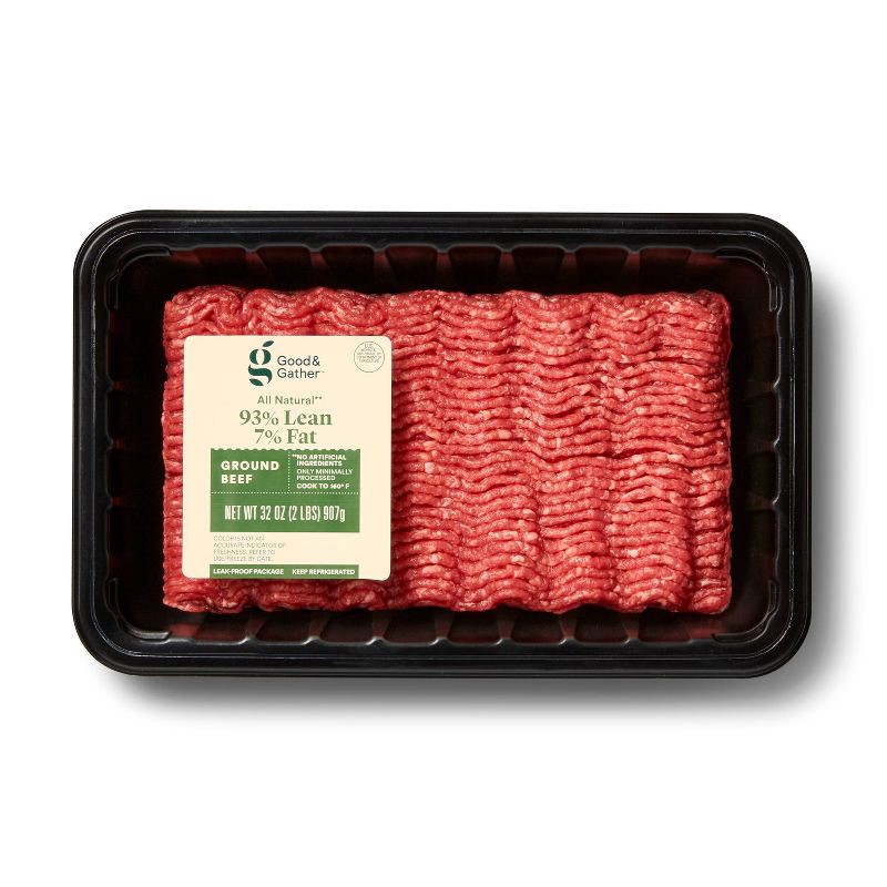 slide 1 of 3, All Natural 93/7 Ground Beef - 2lbs - Good & Gather™, 2 lb