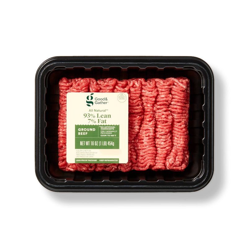 slide 1 of 3, All Natural 93/7 Ground Beef - 1lb - Good & Gather™, 1 lb