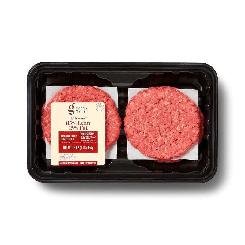 slide 1 of 3, All Natural 85/15 Ground Round Burger Patties - 4pk/1lb - Good & Gather™, 4 ct; 1 lb