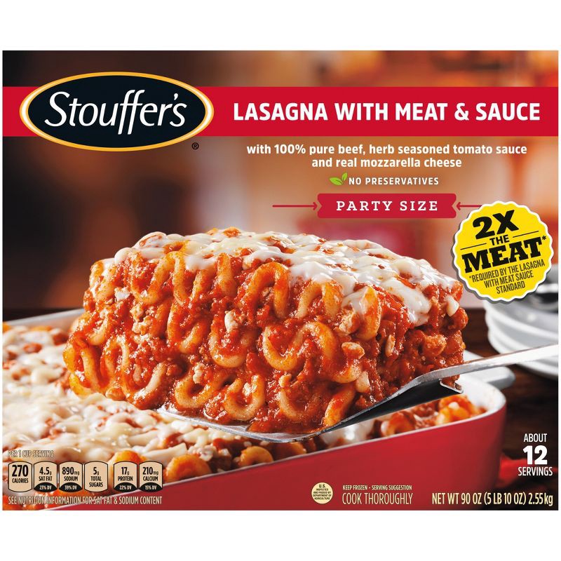 slide 1 of 5, Stouffer's Party Size Frozen Lasagna with Meat & Sauce - 90oz, 90 oz