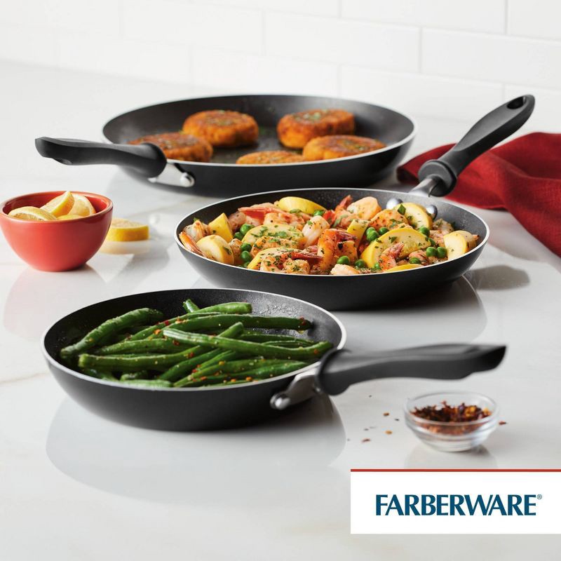 slide 5 of 8, Farberware Reliance 3pc Aluminum Nonstick Frying Pan Set Black: Kitchen Skillet Set with Stay-Cool Handles, Dishwasher-Safe, 3 ct