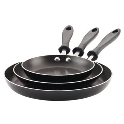 Farberware Reliance 3pc Aluminum Nonstick Frying Pan Set Black: Kitchen Skillet Set with Stay-Cool Handles, Dishwasher-Safe