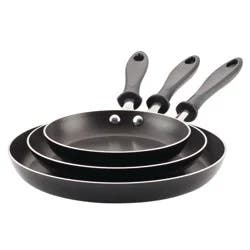 Farberware Reliance 3pc Aluminum Nonstick Frying Pan Set Black: Kitchen Skillet Set with Stay-Cool Handles, Dishwasher-Safe