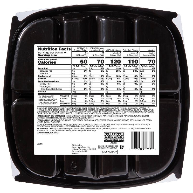 slide 4 of 8, Hormel Gatherings Honey Ham, Turkey, Cheese & Crackers Charcuterie Party Tray - 28oz, 28 oz