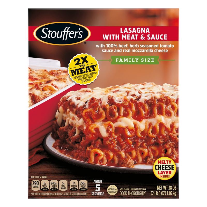 slide 2 of 11, Stouffer's Family Size Frozen Lasagna with Meat & Sauce - 38oz, 38 oz