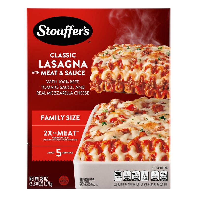 slide 6 of 11, Stouffer's Family Size Frozen Lasagna with Meat & Sauce - 38oz, 38 oz