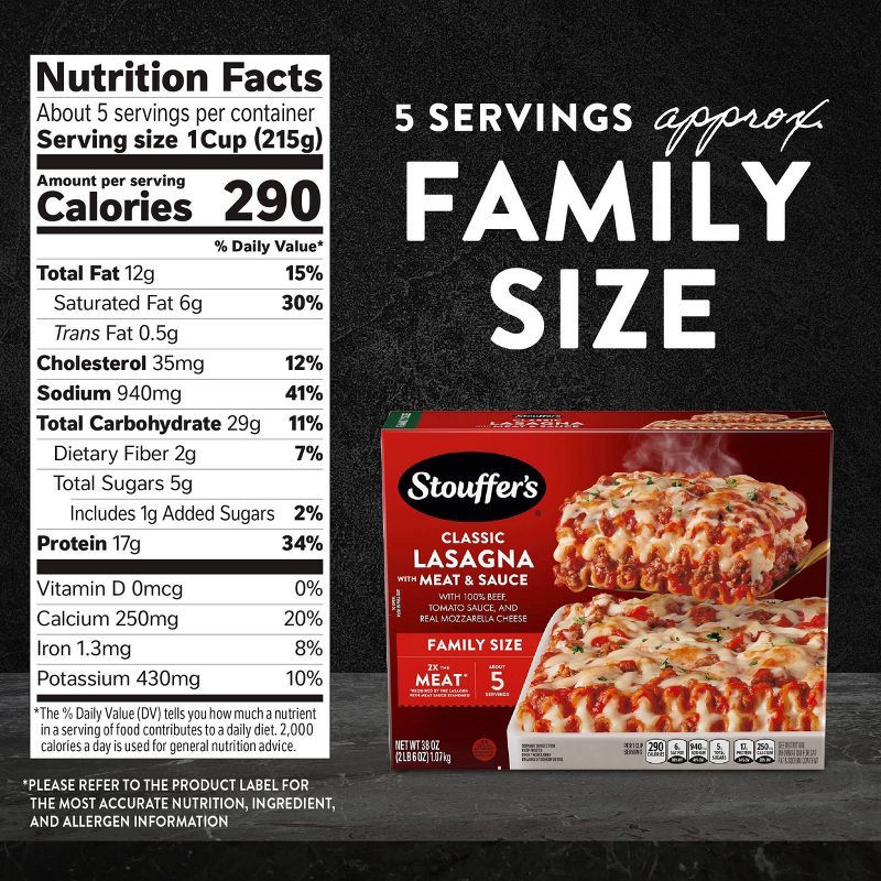 slide 7 of 11, Stouffer's Family Size Frozen Lasagna with Meat & Sauce - 38oz, 38 oz