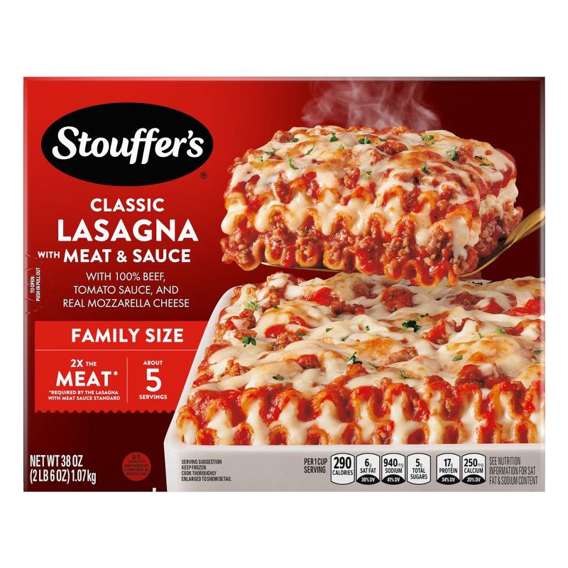 slide 1 of 11, Stouffer's Family Size Frozen Lasagna with Meat & Sauce - 38oz, 38 oz