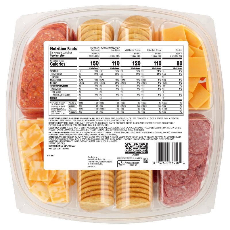 slide 2 of 6, Hormel Gatherings Hard Salami, Pepperoni, Cheese & Crackers Charcuterie Party Tray - 28oz, 28 oz