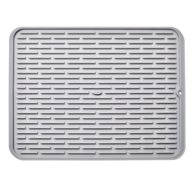 slide 1 of 8, OXO Silicone Dish Drying Mat - Gray (Large): Dishwasher-Safe Drying Rack for Dishes, 16.9" x 12.5" Silicone Mat, 1 ct