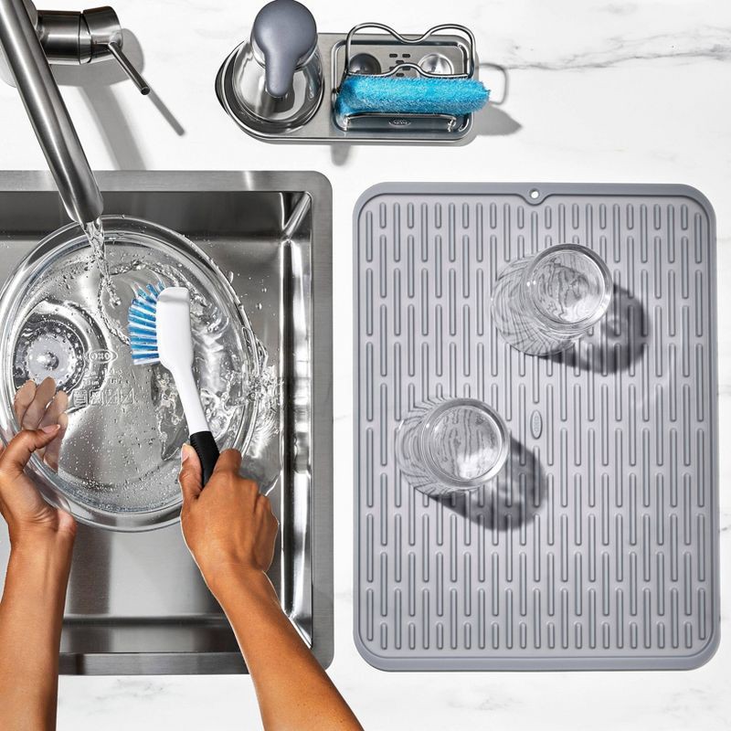 slide 3 of 8, OXO Silicone Dish Drying Mat - Gray (Large): Dishwasher-Safe Drying Rack for Dishes, 16.9" x 12.5" Silicone Mat, 1 ct
